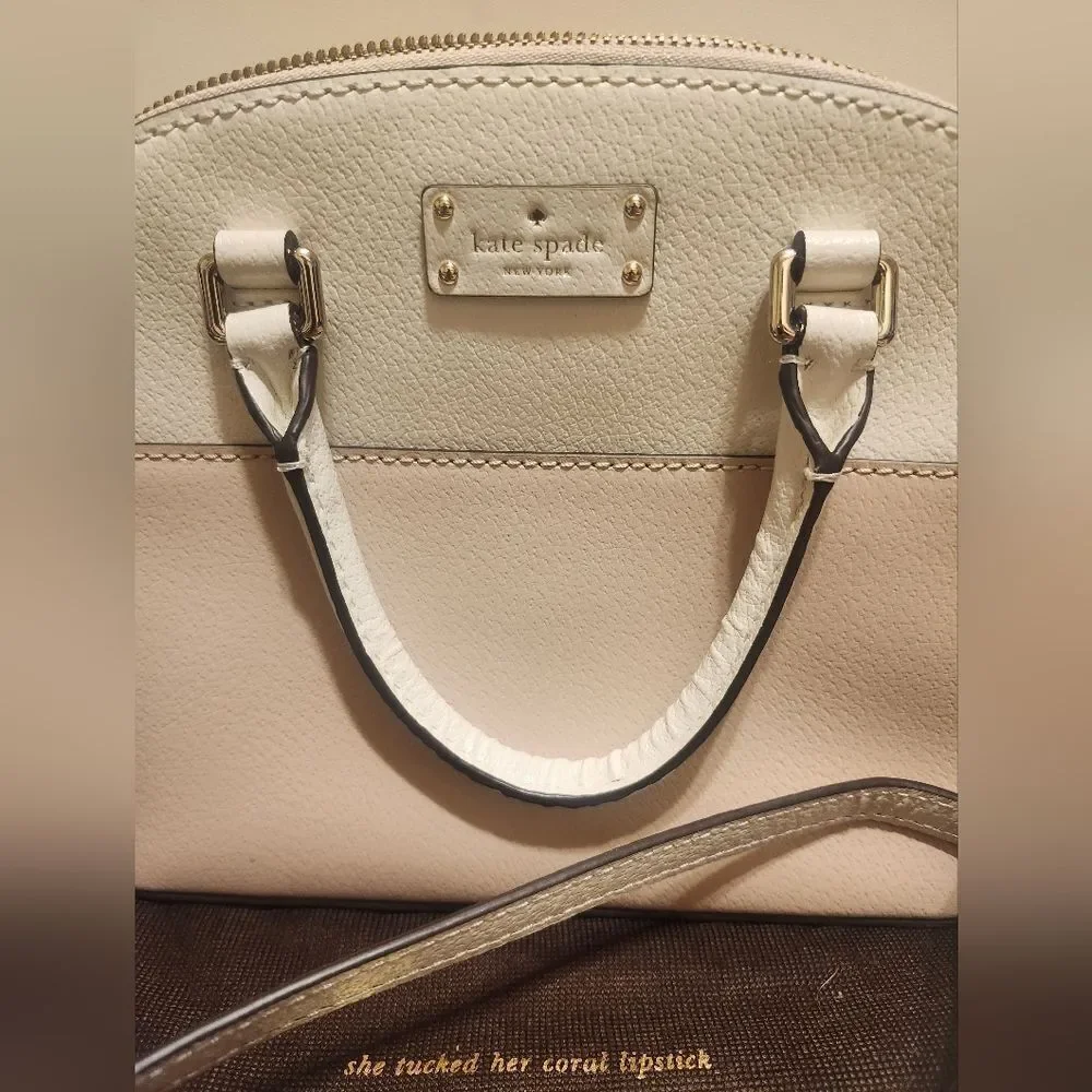 Kate Spade NY White/Nude Leather Domed Satchel/Crossbody Bag Ret.$330 w/Dustbag